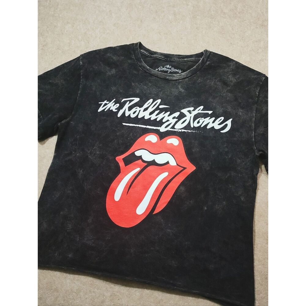 The Rolling Stones Black Stonewash Tee with Red Tongue Graphic #2